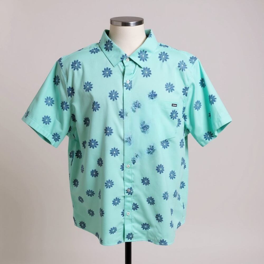 Hurley Shirt Mens XXL Blue Turquoise Floral Tropical Beach Resort Surf New